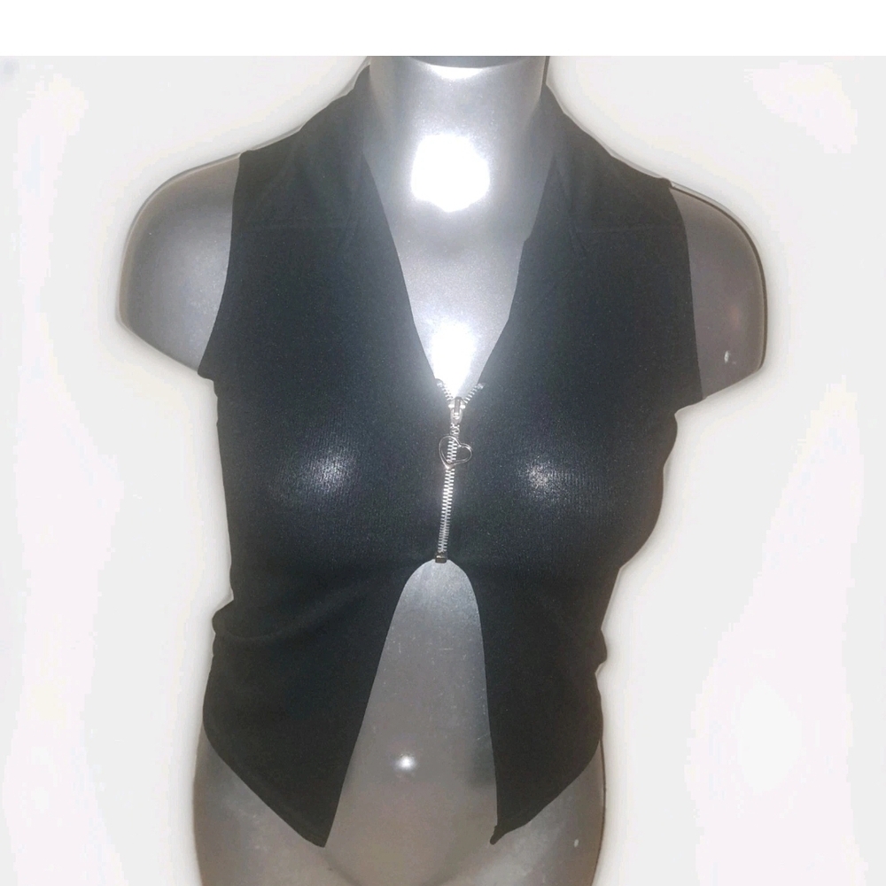 Forever 21 Black Sleeveless Sexy Front Half Zip  Peek a boo With Collar Size L